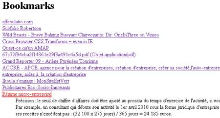 Page HTML du résultat d'export sur delicious.com
